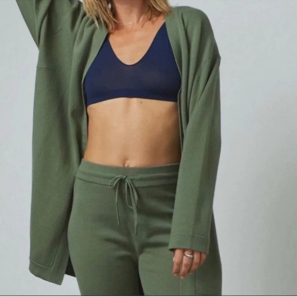 Lunya Cozy Cotton Silk Button Front Longline Cardigan Hunter Green L/XL NWOT - Picture 1 of 9